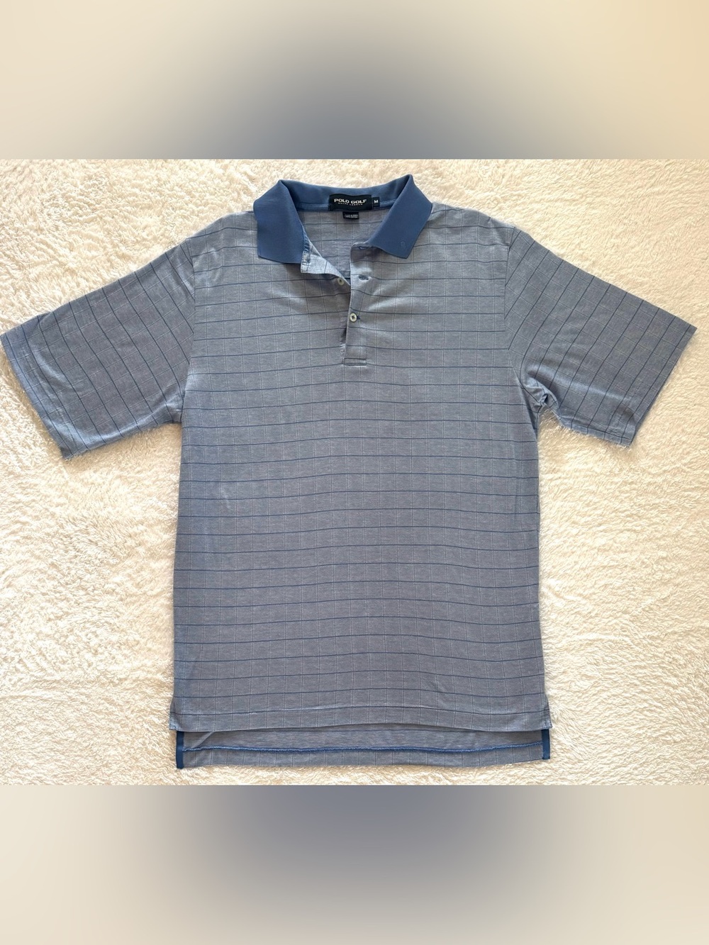 Polo Golf Ralph Lauren men’s Medium blue pique checkered short sleeve polo shirt